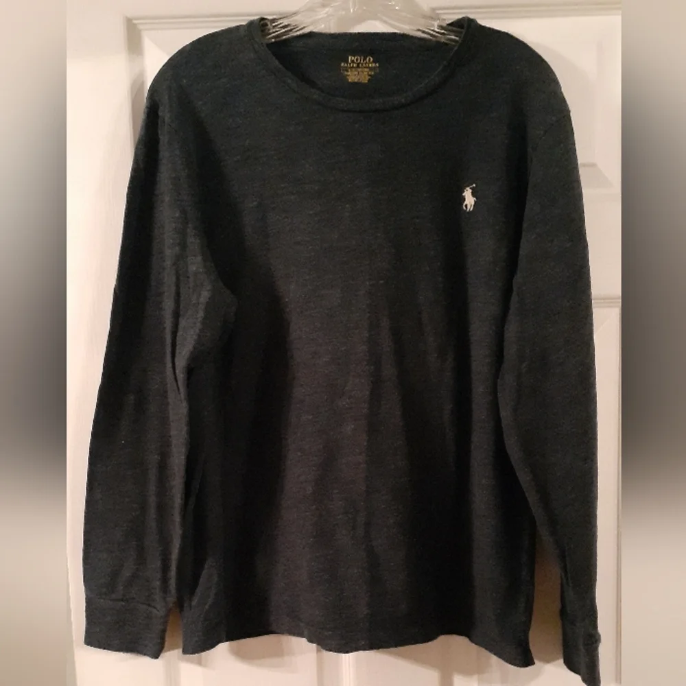 Polo Ralph Lauren men's L grey white pony logo long sleeve slim fit shirt